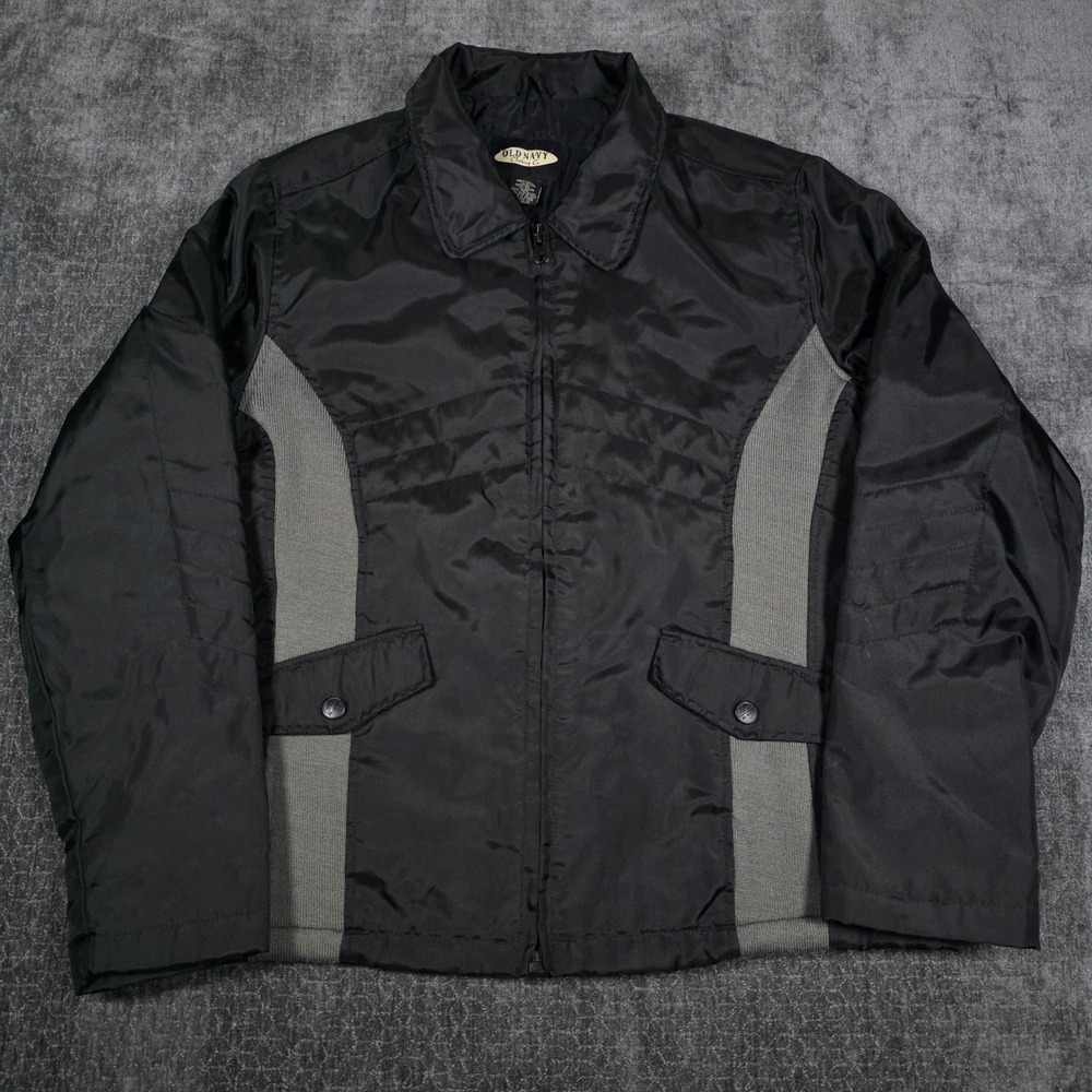 Vtg Y2K Old Navy Mens XL Black Nylon Full Zip Insulated Jacket Contrast Trim
